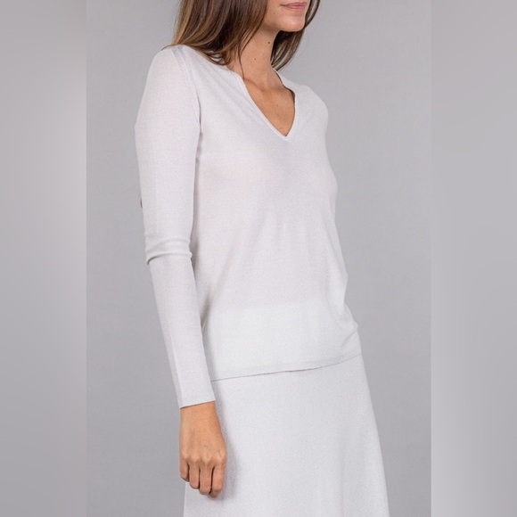 TSE Cashmere Lurex V-Neck Top in Platinum - Picture 2 of 11
